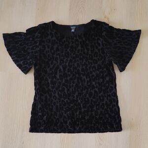 Ann Taylor Black Leopard Print Velvet Blouse
